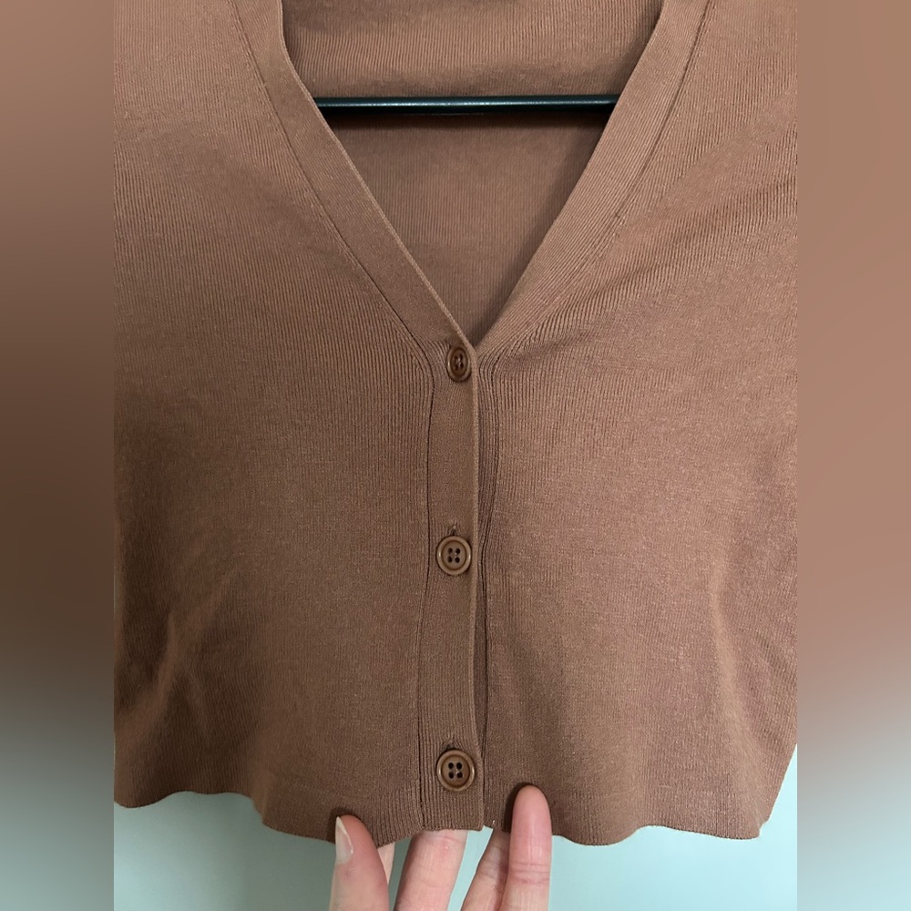 Sunday Best Cropped Long Sleeve Cardigan in Chestnut Brown - Picture 2 of 5